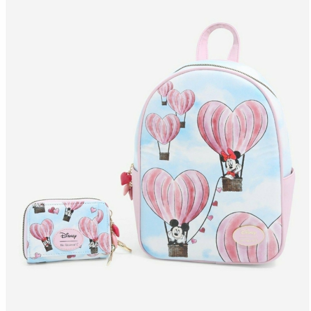 Disney Her Universe Mickey & Minnie Mouse Heart Balloon Mini Backpack Wallet Set
